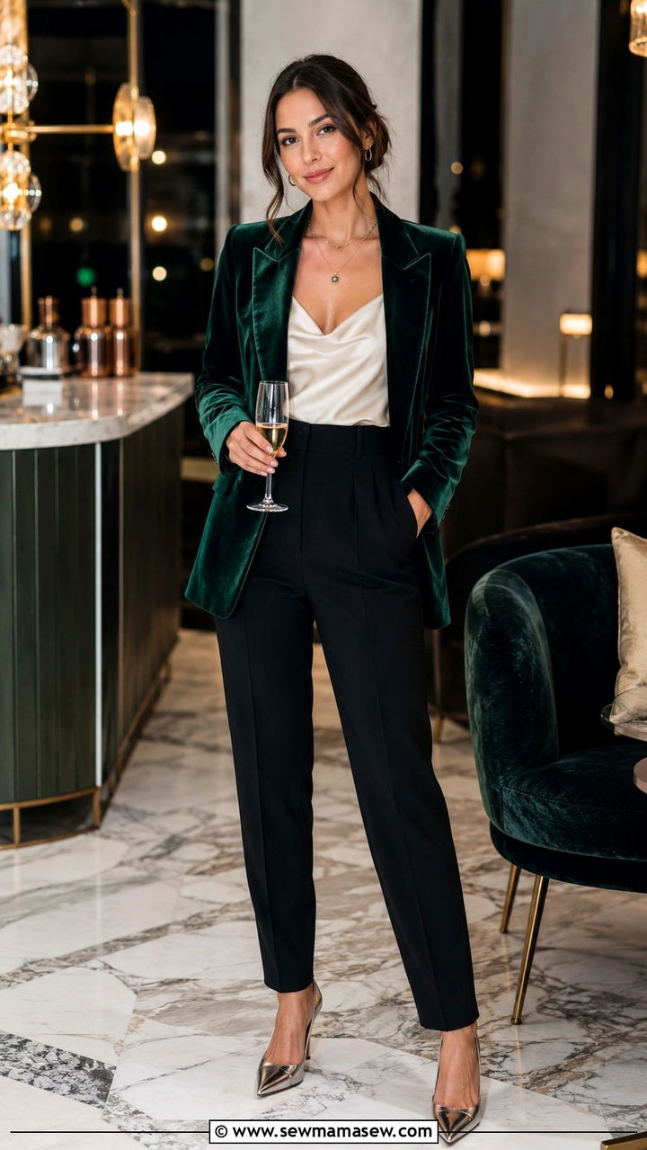 Velvet Blazer With High Waisted Trousers And Silk Camisole - 25 birthday outfits Pinterest