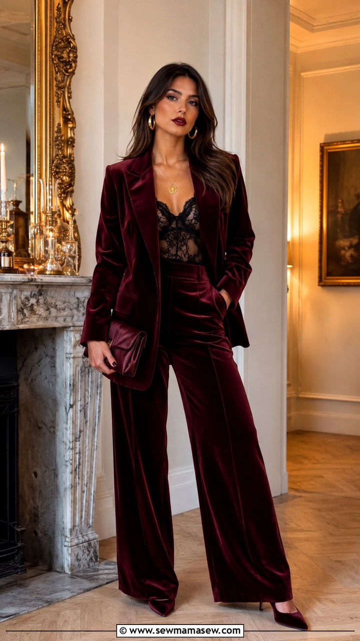 Velvet Blazer and Trousers Outfit - 25 Mob wife aesthetic outfit ideas 2026
