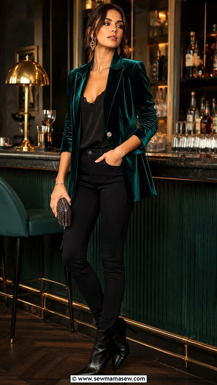 Velvet Blazer with Black Skinny Jeans - 30 how to style blazer outfits