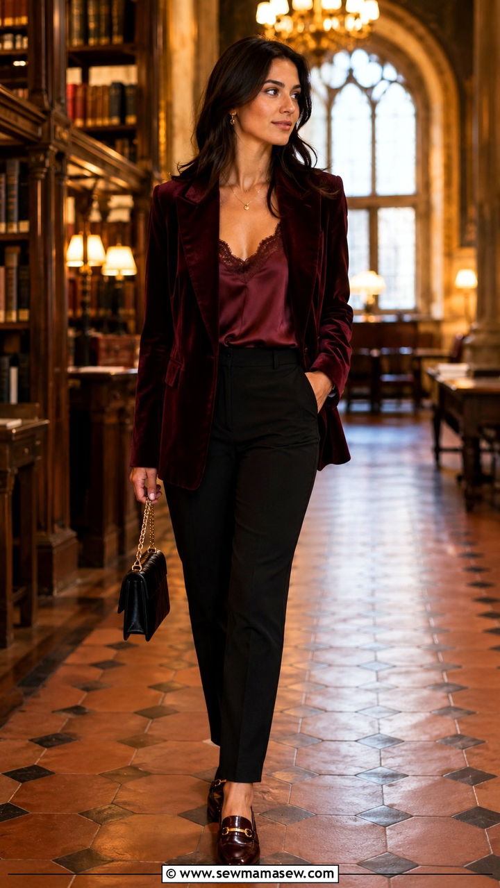 Velvet Blazer with Tailored Trousers - 30 Micro wedding guest outfits