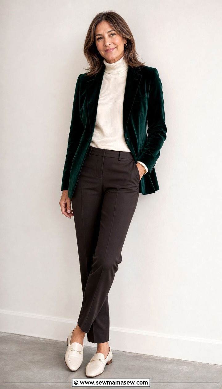 Velvet Blazer with Turtleneck - 35 Business casual outfits for women over 40