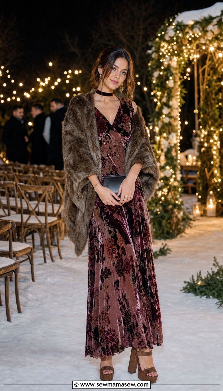 Velvet Burnout Floral Maxi Dress - 35 Boho outfit ideas for wedding guest