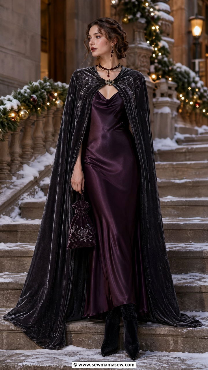 Velvet Cape Over Slip Dress Fairy Outfit - 35 Fairycore outfit ideas