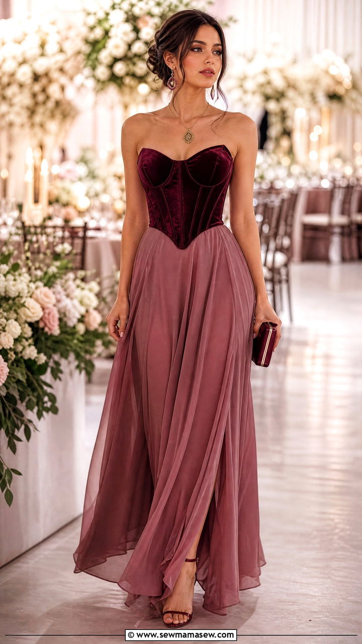 Velvet Corset And Chiffon Maxi Skirt Outfit - 25 classy fairycore outfit ideas