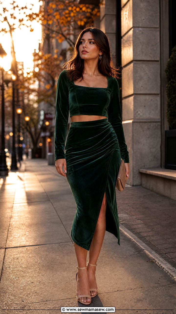 Velvet Crop Top And Midi Skirt Coord Set For Birthday - 30 Coord set outfit ideas for birthday