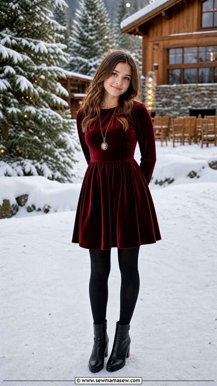 Velvet Dress With Ankle Boots - 25 Wedding guest outfits for teens