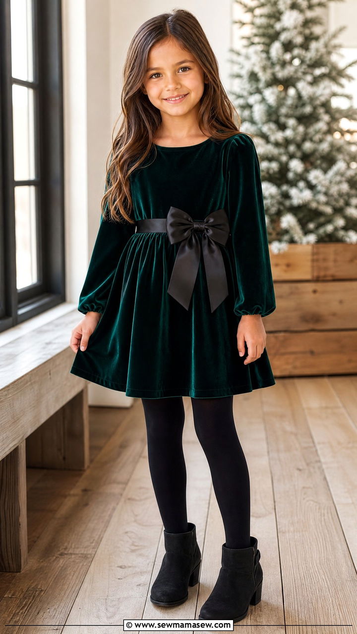 Velvet Dress With Tights And Ankle Boots - 25 Kid outfit ideas for school picture day