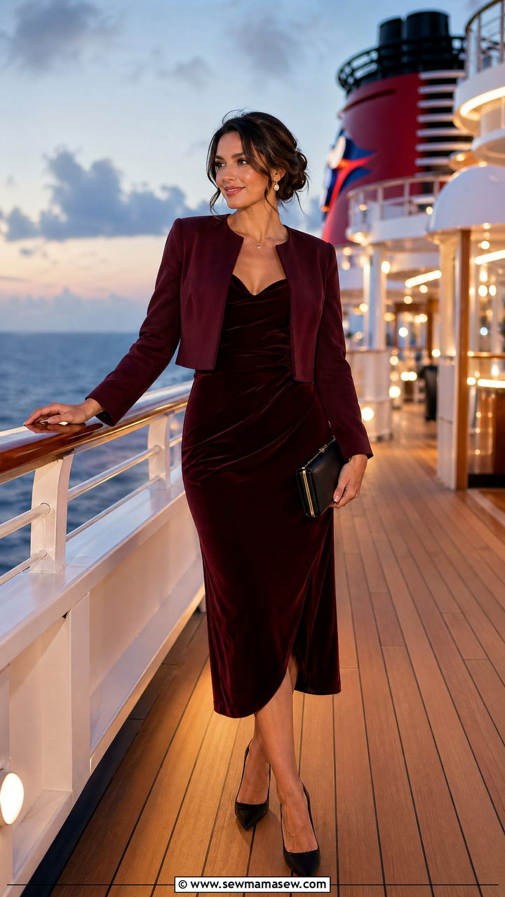 Velvet Dress for Disney Cruise Cooler Weather Night - 35 Disney cruise outfit ideas