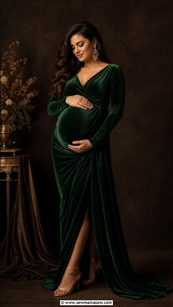 Velvet Jewel Tone Maternity Photoshoot Gown - 25 Maternity outfit ideas for photoshoot
