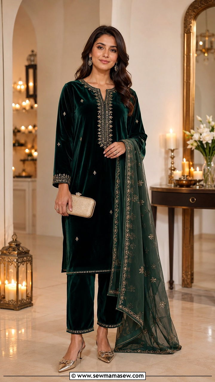 Velvet Kurta Set with Dupatta - 25 Ramadan matching set outfit ideas