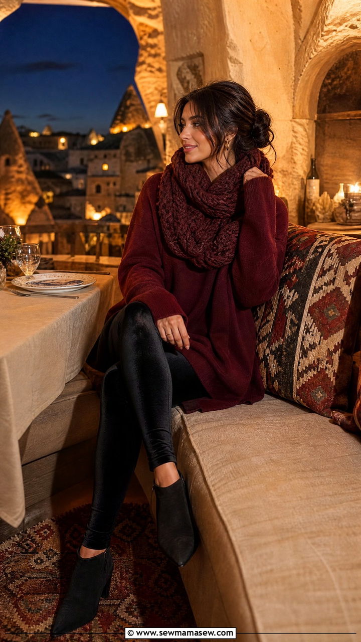Velvet Leggings With An Oversized Cashmere Tunic - 25 Turkey vacation outfit ideas