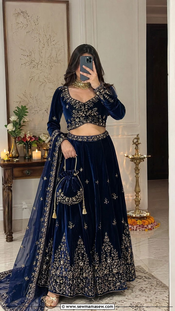 Velvet Lehenga For Diwali Evening - 35 Diwali outfit ideas for women