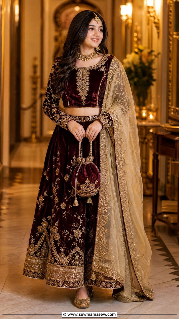 Velvet Lehenga For Eid - 30 Eid outfits for girls