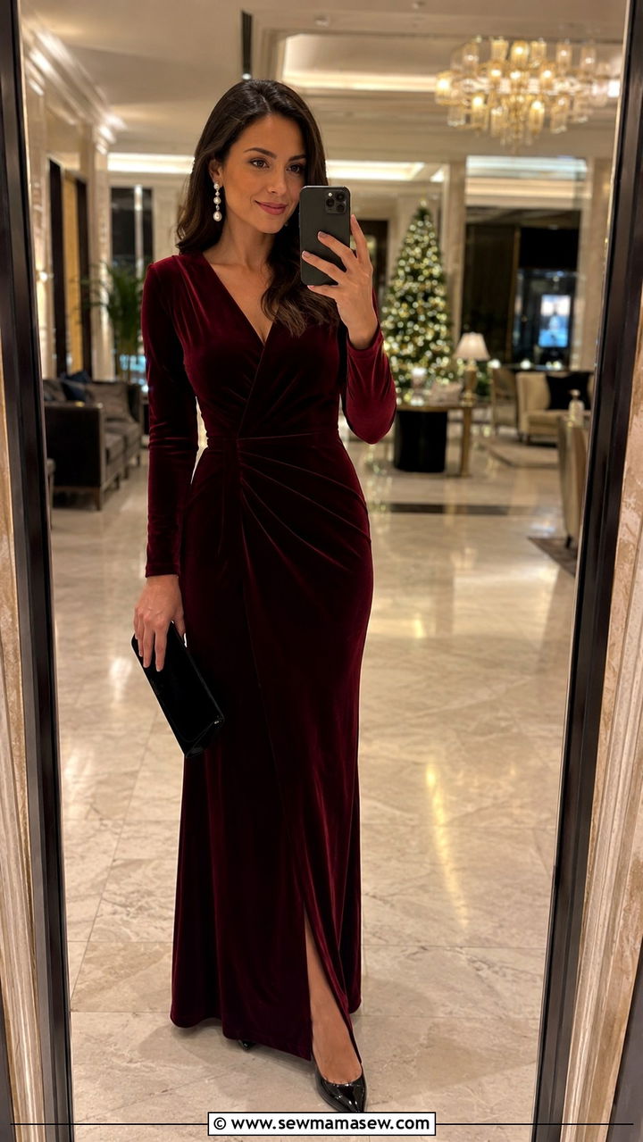 Velvet Maxi Dress Outfit For Black Tie Optional Guest - 25 Black tie optional wedding guest outfit ideas