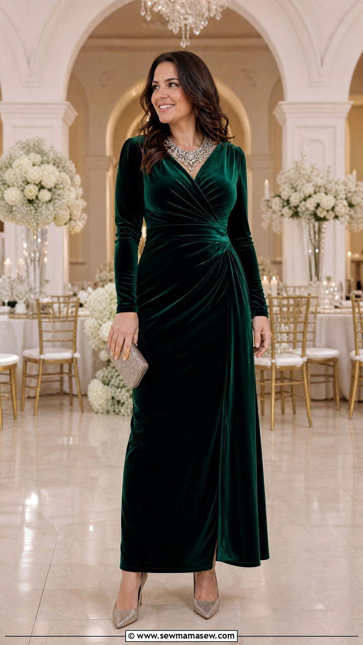 Velvet Maxi Dress With Statement Necklace And Pumps - 35 maxi dress outfit ideas for women