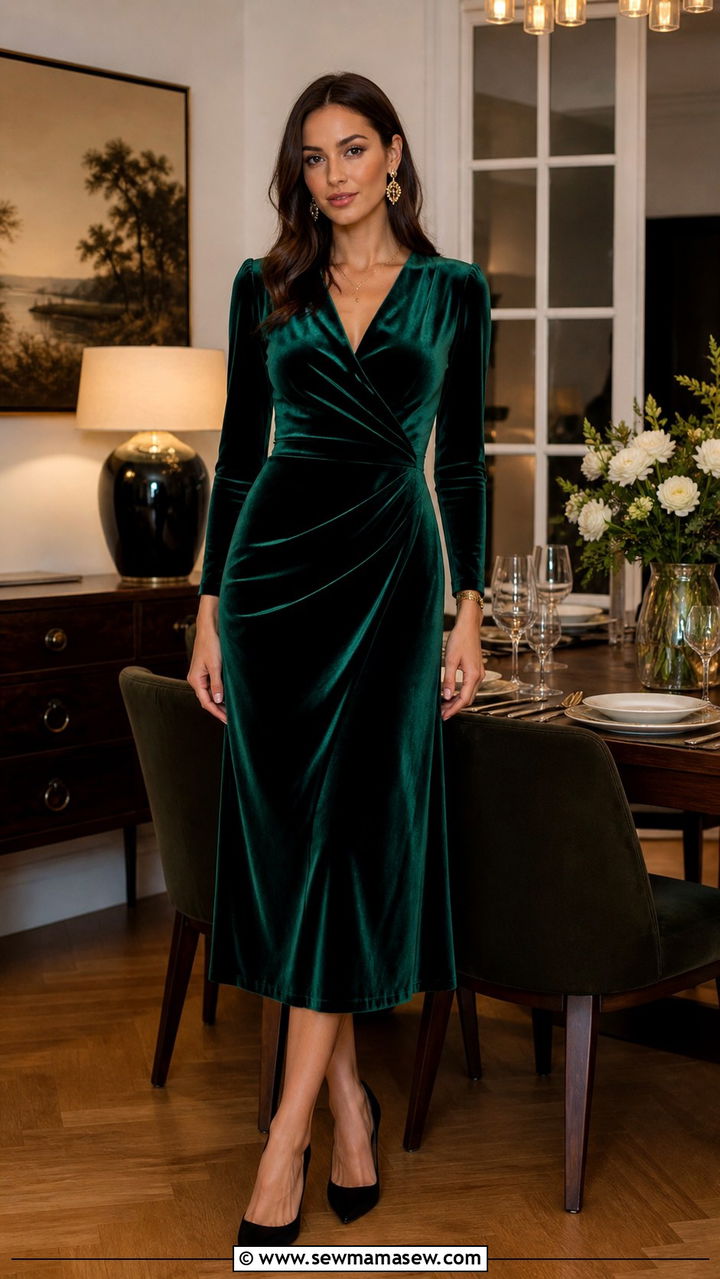 Velvet Midi Dress with Pointed Pumps - 40 classy dinner outfit ideas