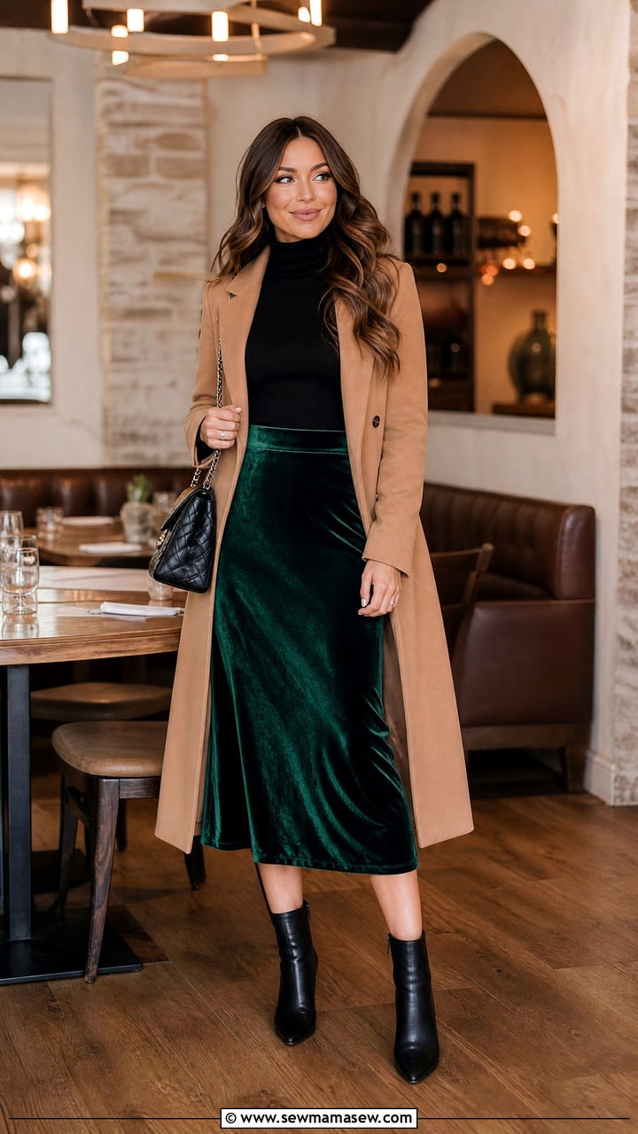 Velvet Midi Skirt And Black Top Birthday Brunch - 35 Birthday brunch outfits