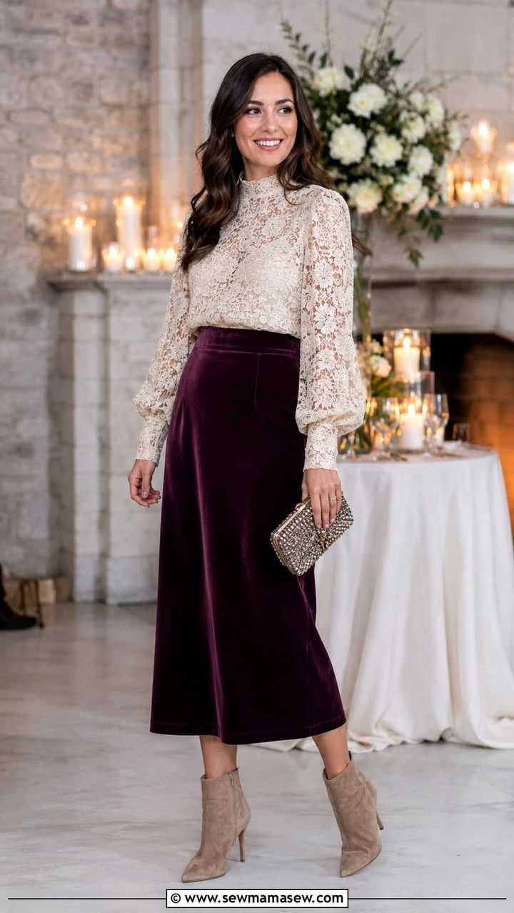 Velvet Midi Skirt Wedding Guest Outfit - 25 Wedding guest skirt outfit ideas