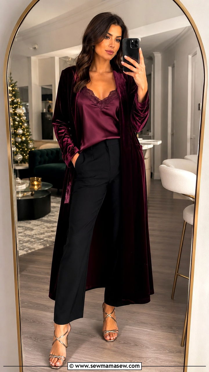 Velvet Robe With Silk Camisole And Heels - 20 Robe outfit ideas 2026