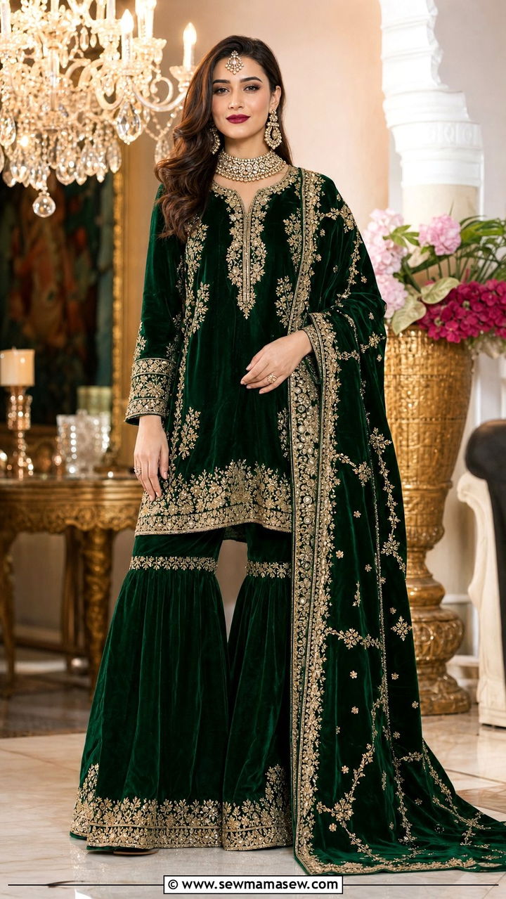 Velvet Sharara Set - 25 Eid matching set outfit ideas