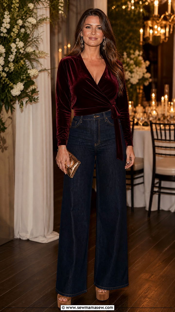 Velvet Top With Wide Leg Jeans Wedding - 25 How to style wide leg jeans for a wedding