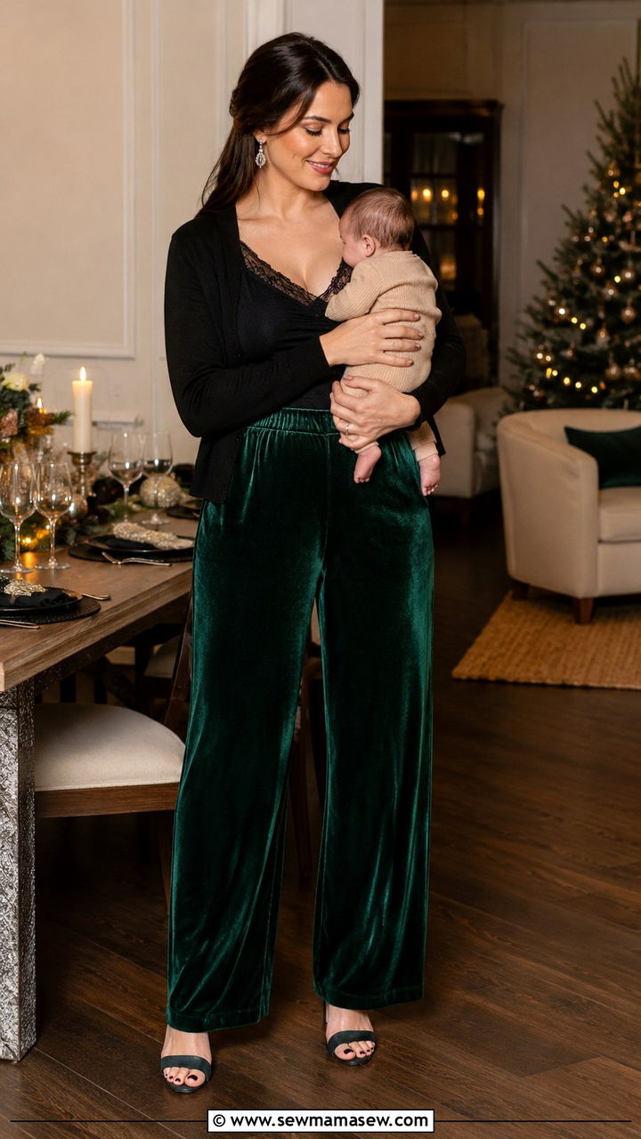 Velvet Trousers With Lace Trim Cami Postpartum Evening Outfit - 25 Postpartum first night out outfit ideas