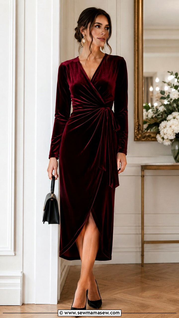 Velvet Wrap Dress Wedding Guest Outfit - 25 Wedding guest outfit ideas pinterest