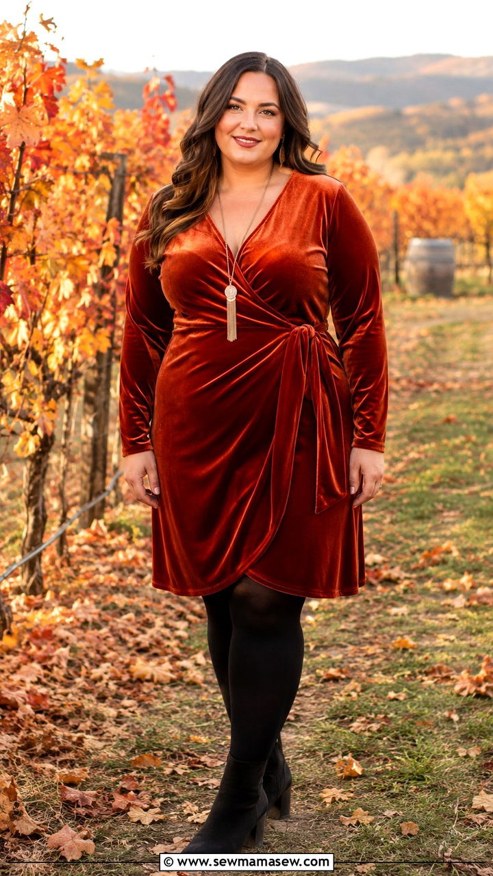 Velvet Wrap Dress With Ankle Boots - 25 Wedding guest outfit ideas size 18