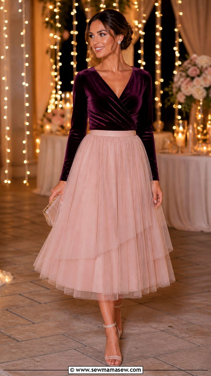Velvet Wrap Top With Tulle Skirt And Ankle Strap Heels Outfit - 20 cute poetcore outfits