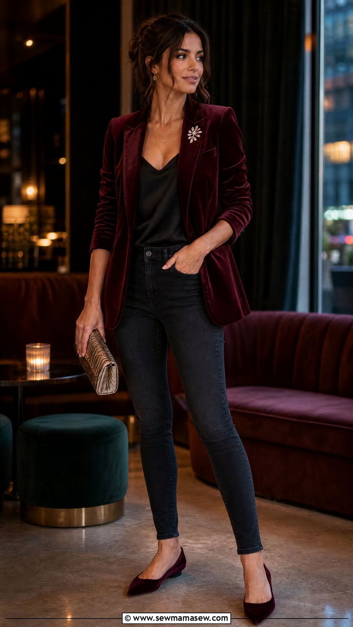 Velvet blazer and jeans outfit - 35 Modern preppy outfit ideas
