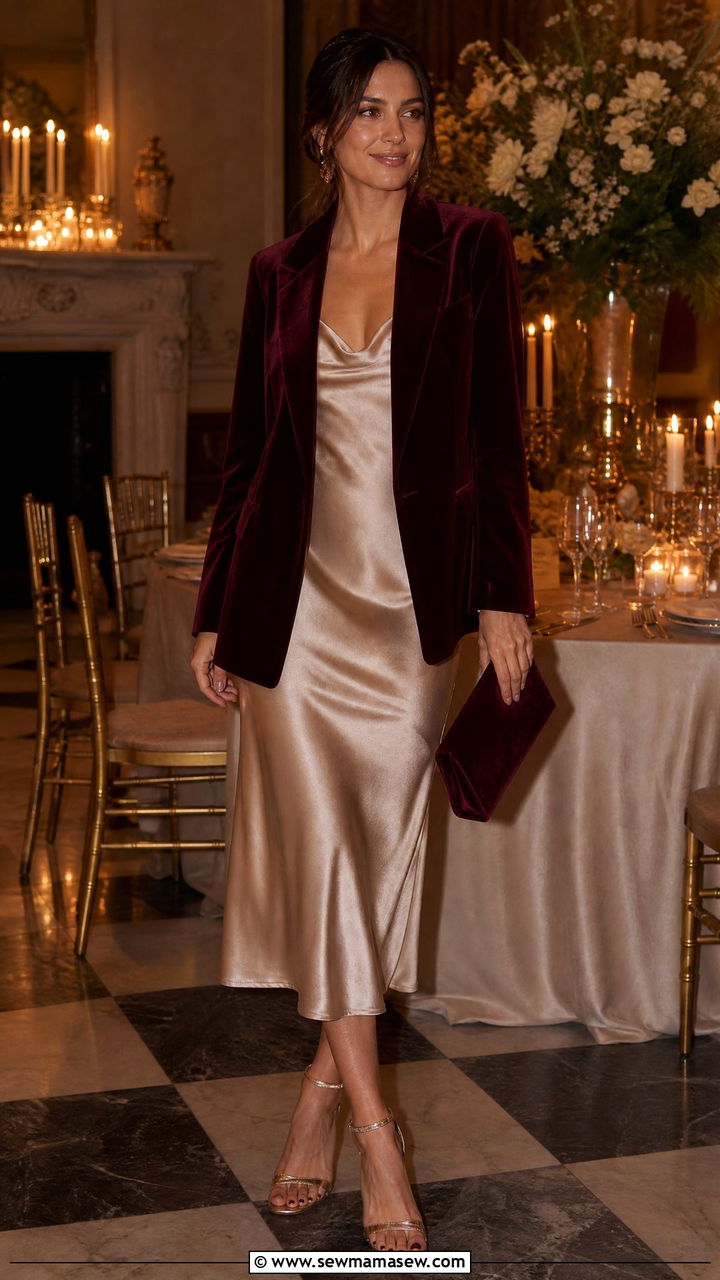 Velvet blazer over a satin slip dress - 25 How to style a blazer for a wedding