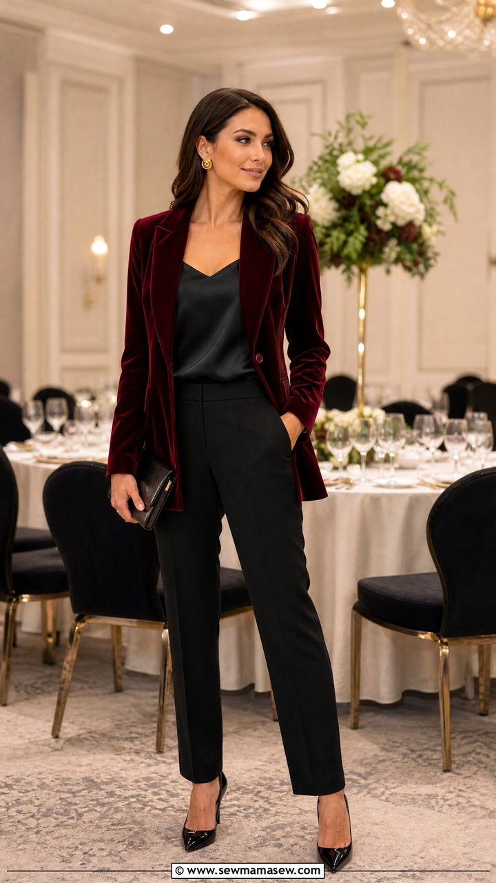 Velvet blazer with black trousers - 25 High school reunion outfit ideas