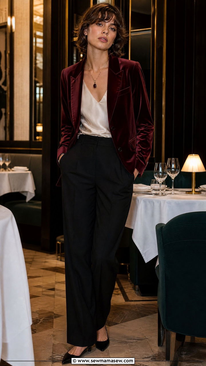 Velvet blazer with straight leg trousers - 25 classy dark academia outfits