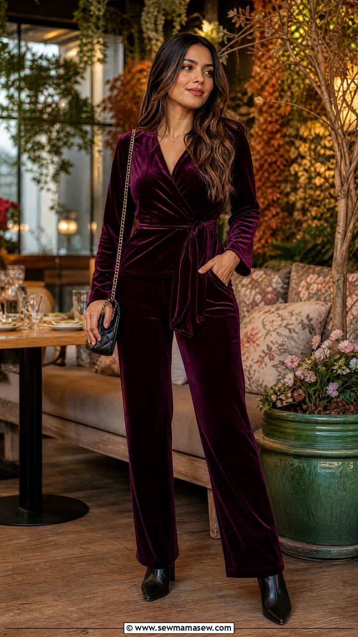 Velvet co ord set with ankle boots - 25 Brunch outfit ideas with matching set