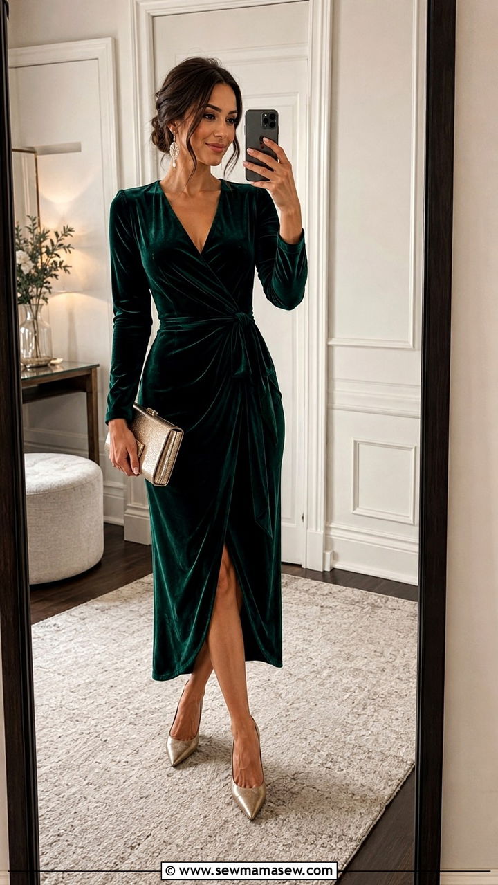 Velvet wrap dress - 25 Wedding guest outfit ideas tall women