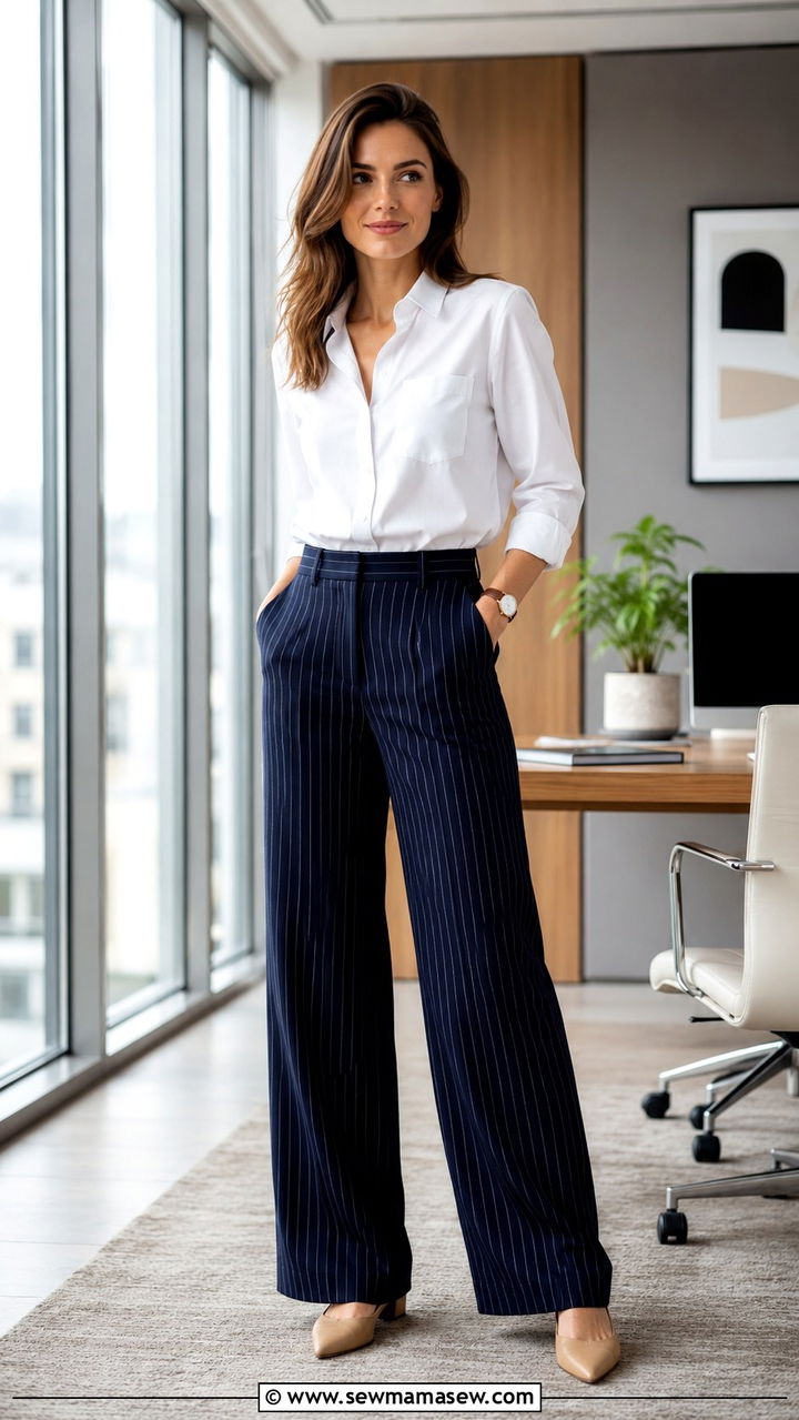Vertical Stripe Trousers with Matching Top - 30 Outfit ideas for long legs