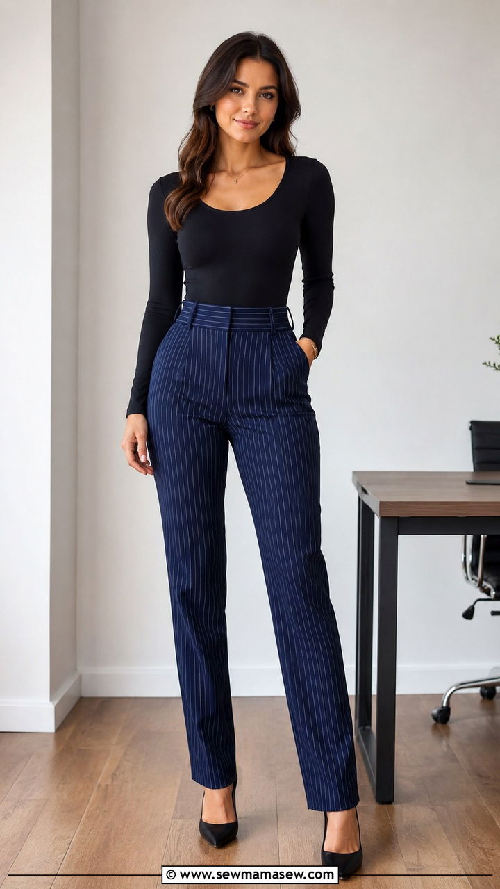 Vertical Striped Trousers With A Fitted Bodysuit - 30 Outfit ideas for short legs