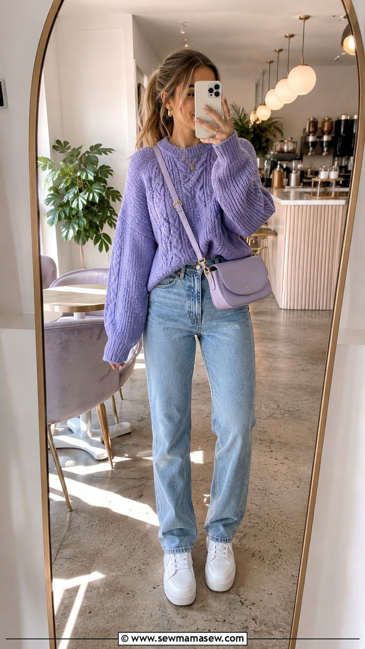 Very Peri Sweater And Jeans Outfit - 30 Pantone color of the year outfit ideas