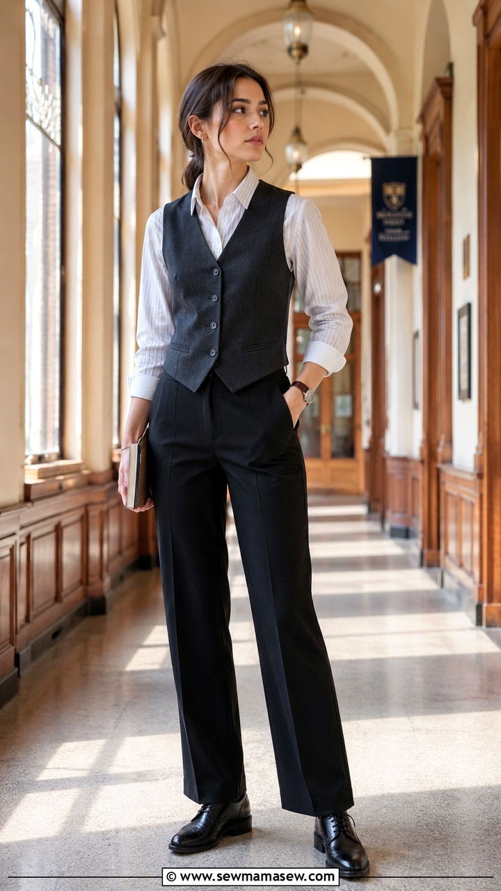 Vest Button Down Straight Trousers - 30 Preppy school outfits