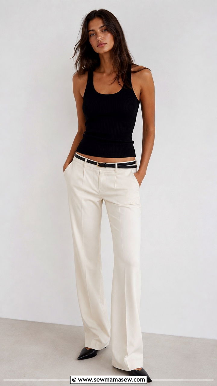 Vest Top With Low Rise Tailored Trousers and Pointed Heels - 30 casual model off duty outfits
