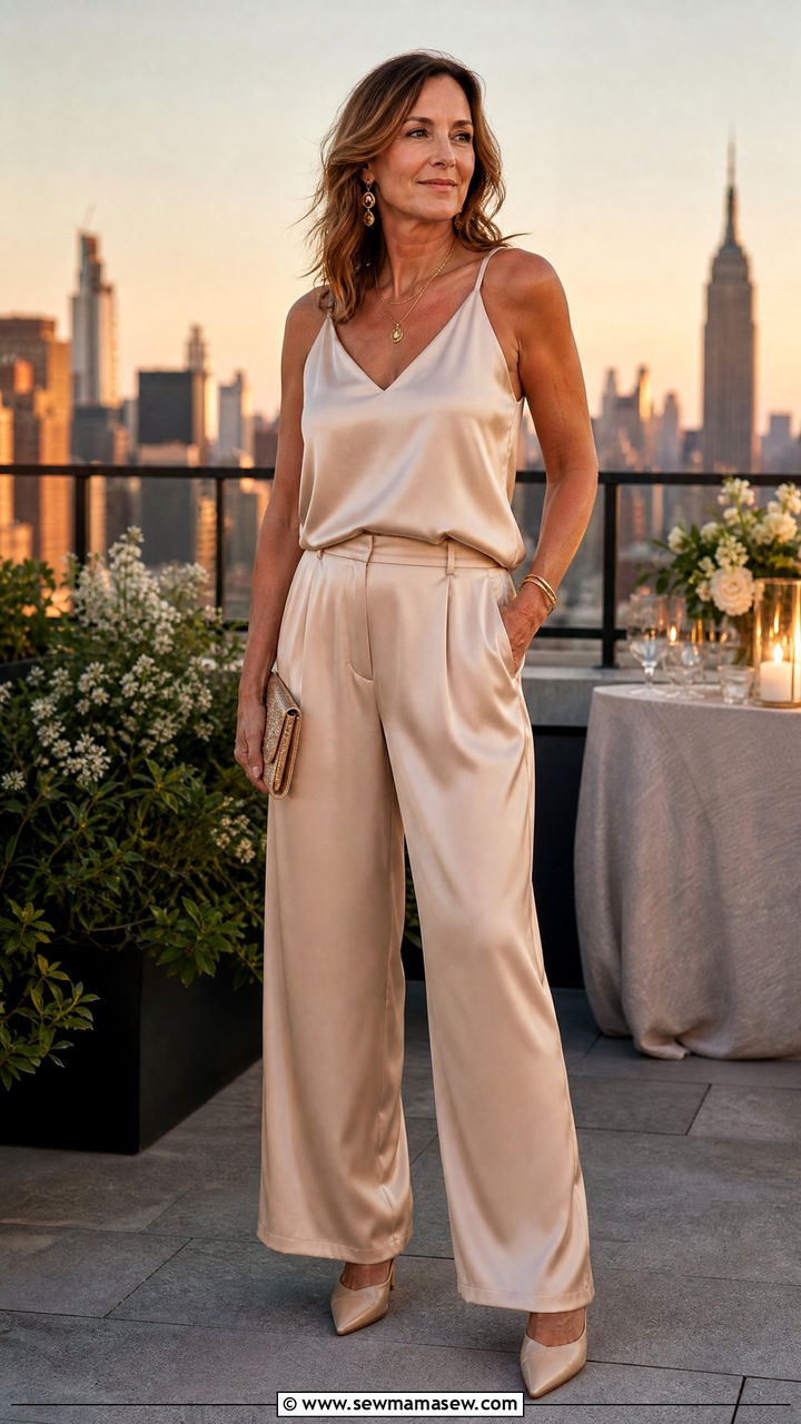 Vest Top With Matching Wide Leg Pants - 35 Middle aged woman outfit ideas