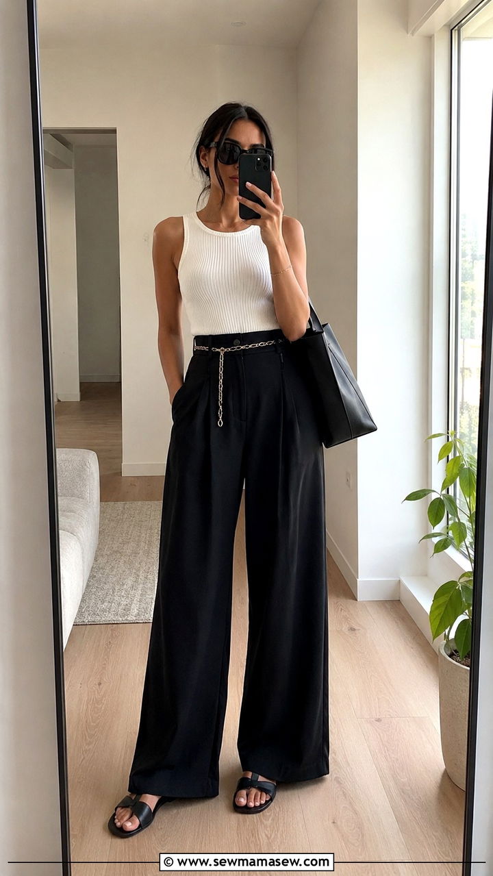 Vest Top and Wide Leg Pants Outfit - 30 cute wide leg pants outfits