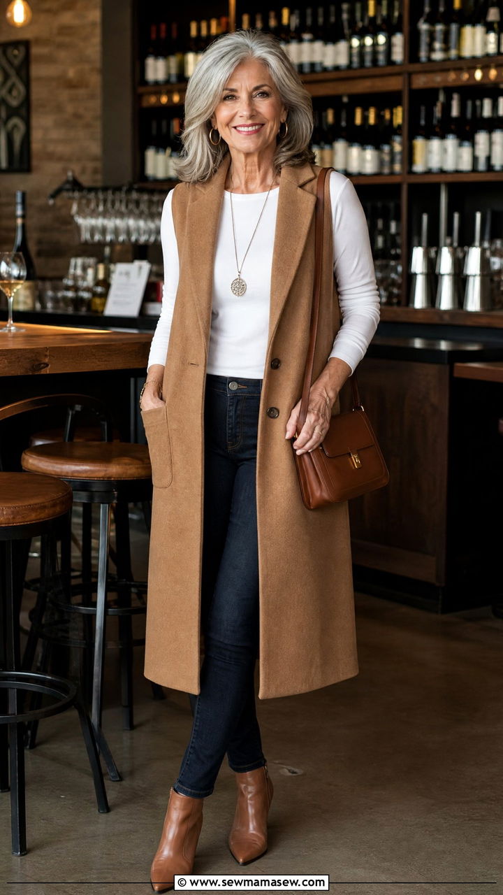 Vest With A Long Sleeve Tee And Jeans - 35 Going out outfit ideas women over 50