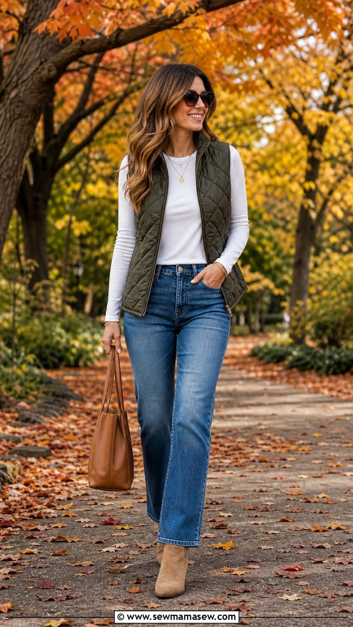 Vest With Long Sleeve Tee And Jeans - 35 casual errands outfits
