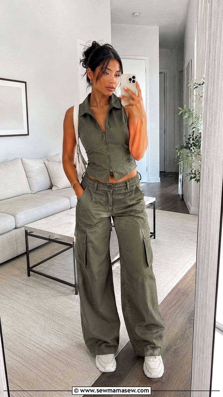 Vest and cargo pants set casual outfit - 30 Vest and pants matching set outfit ideas