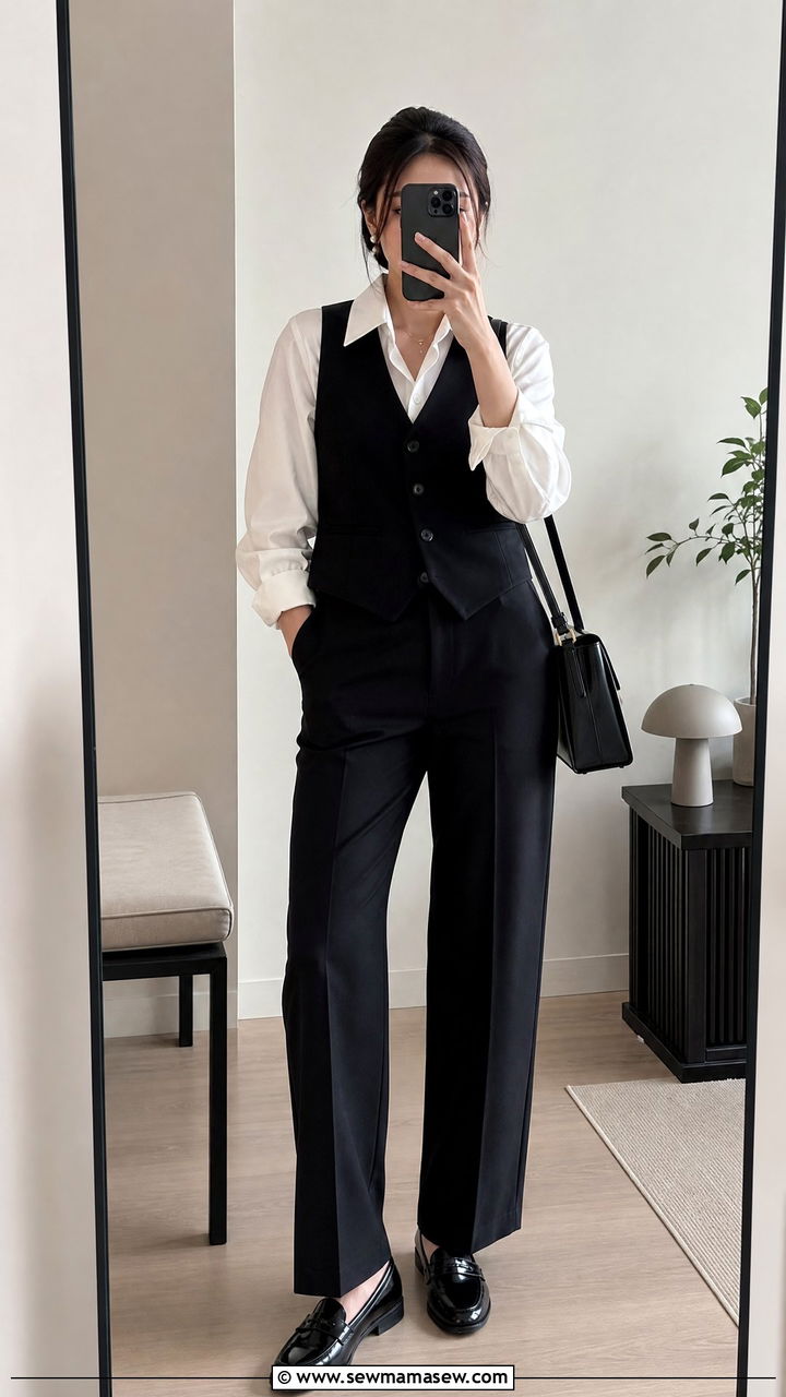 Vest and white blouse layered librarian core outfit - 25 librarian core outfits 2026