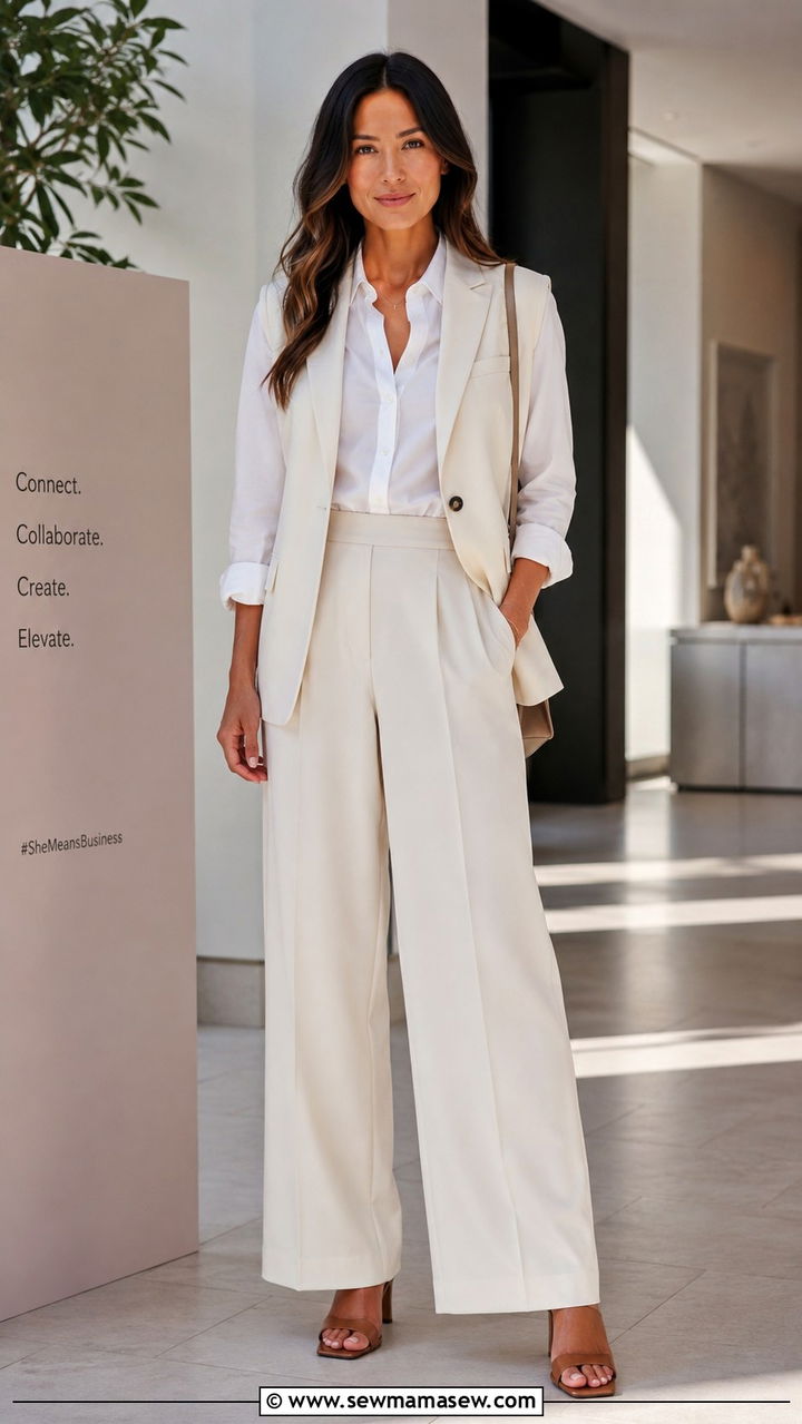 Vest blazer with wide leg trousers and mules - 30 Spring outfits with blazers