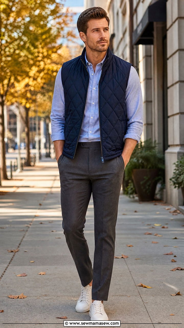 Vest with Dress Pants and Sneakers - 25 Business casual outfits with sneakers