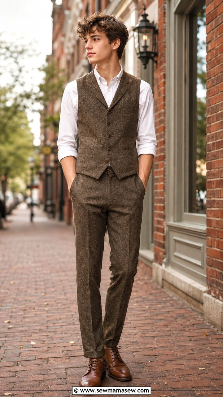 Vest with Rolled Sleeve Button Down and Trousers - 30 Senior photo outfit ideas for guys