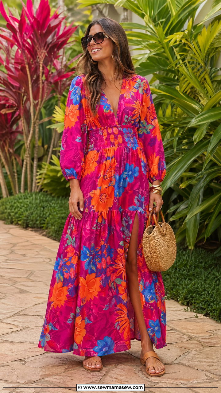Vibrant Floral Maxi Dress Outfit - 35 Dopamine dressing outfit ideas
